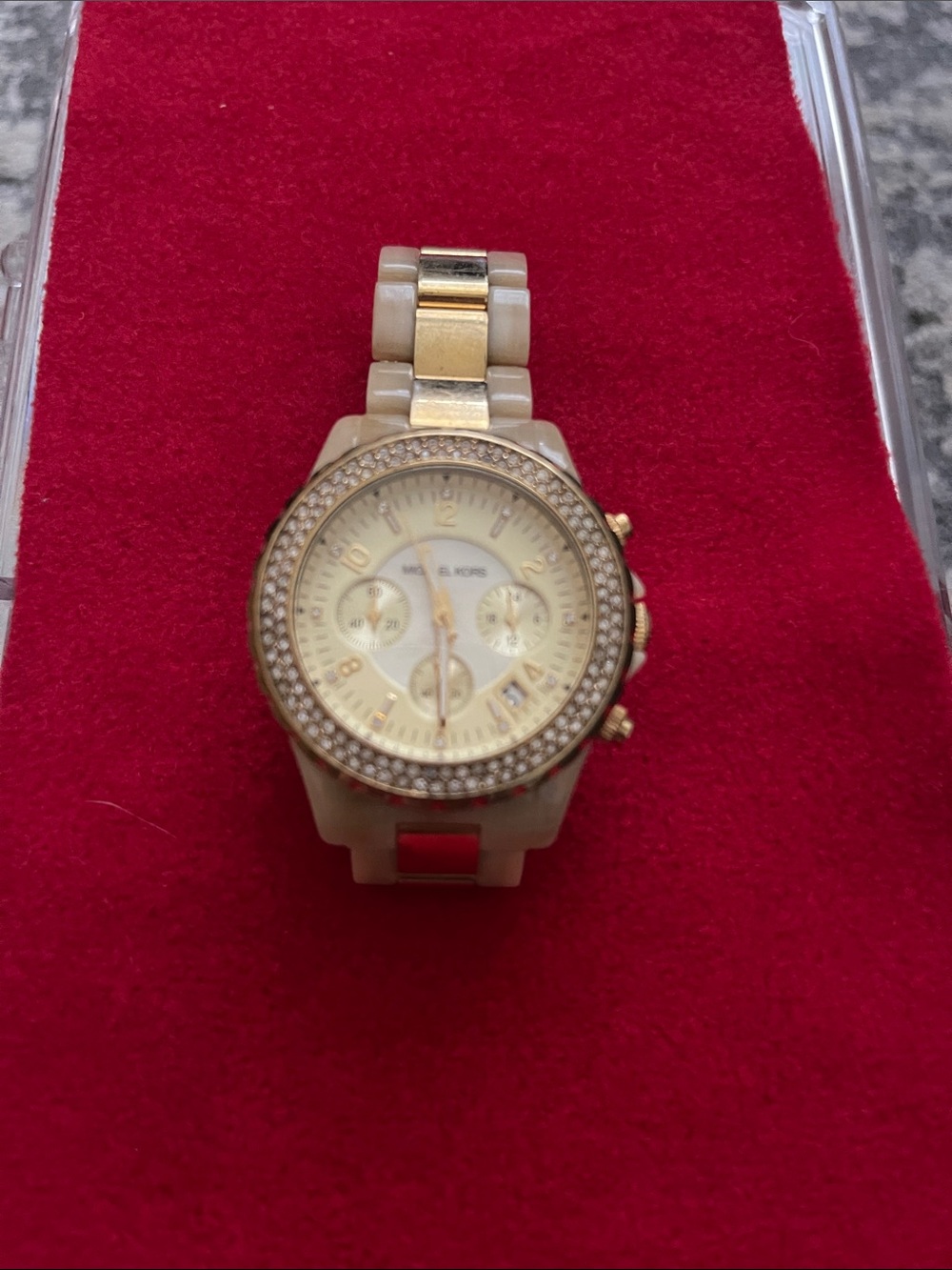 Michael Kors Gold and Cream Crystal Accent Women's Bracelet Watch